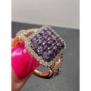 Purple and white CZ rose gold over sterling silver ring size 9